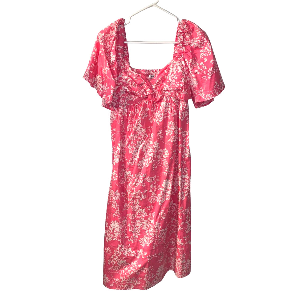 Peter Som Womens Cottagecore Floral Midi Dress Size M Pink Summer Wedding Cotton